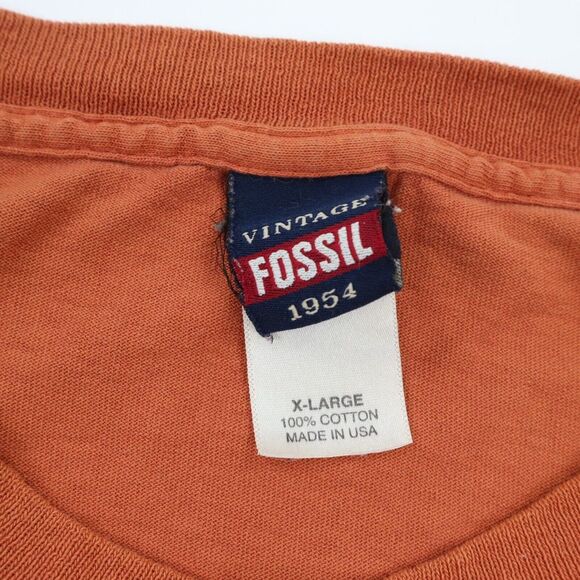 Vintage Fossil Brand Long Sleeve T-Shirt Orange Circle Logo USA Made XL - Picture 4 of 5